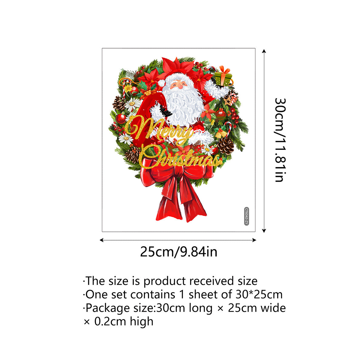 Christmas Wreath Cute Santa Claus English Glass Sticker