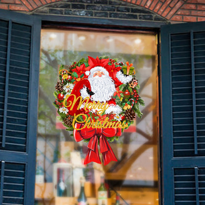 Christmas Wreath Cute Santa Claus English Glass Sticker